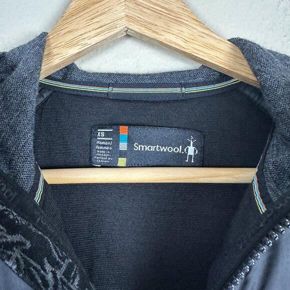 Smartwool Womens XS Smartloft 60 Zip Up Jacket Pattern Sleeves Black Gray - Picture 2 of 5